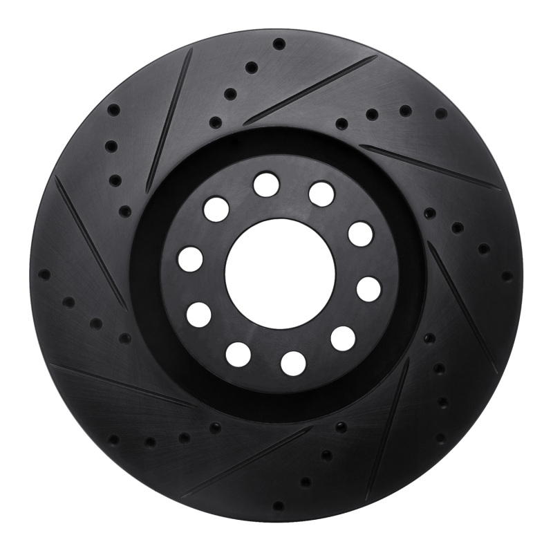 Audi A8 Brake Rotor (1) - Front Left - R1 Concepts - Drilled & Slotted - Black - `00-`03